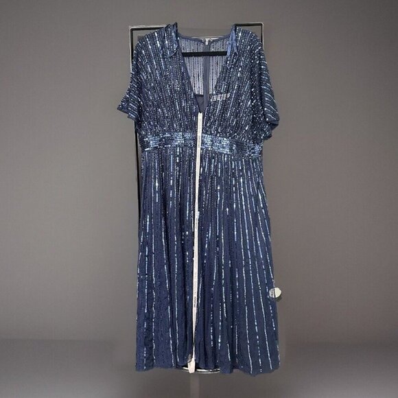 Mac Duggal 14007 Sequined Short-Sleeve Midi Evening Dress Size 18 Midnight - Picture 8 of 10